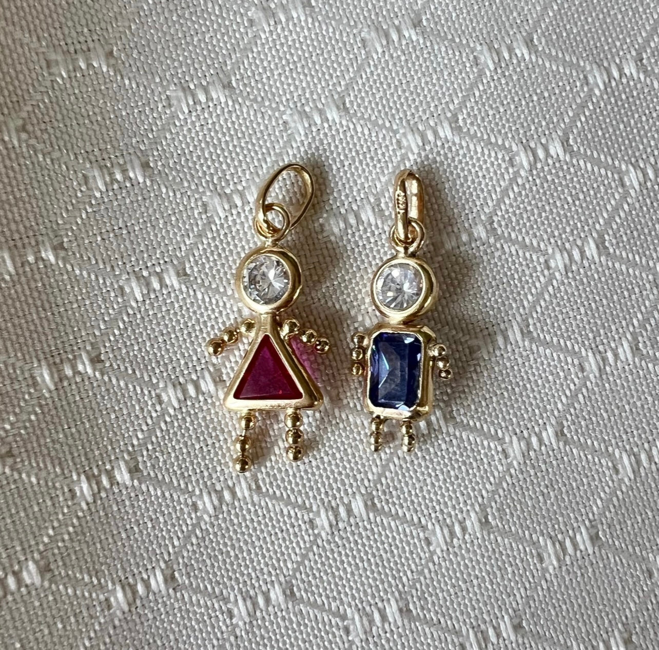 14K Yellow Gold Little Girl Charm Pendant With Synthetic Ruby And Zirconium