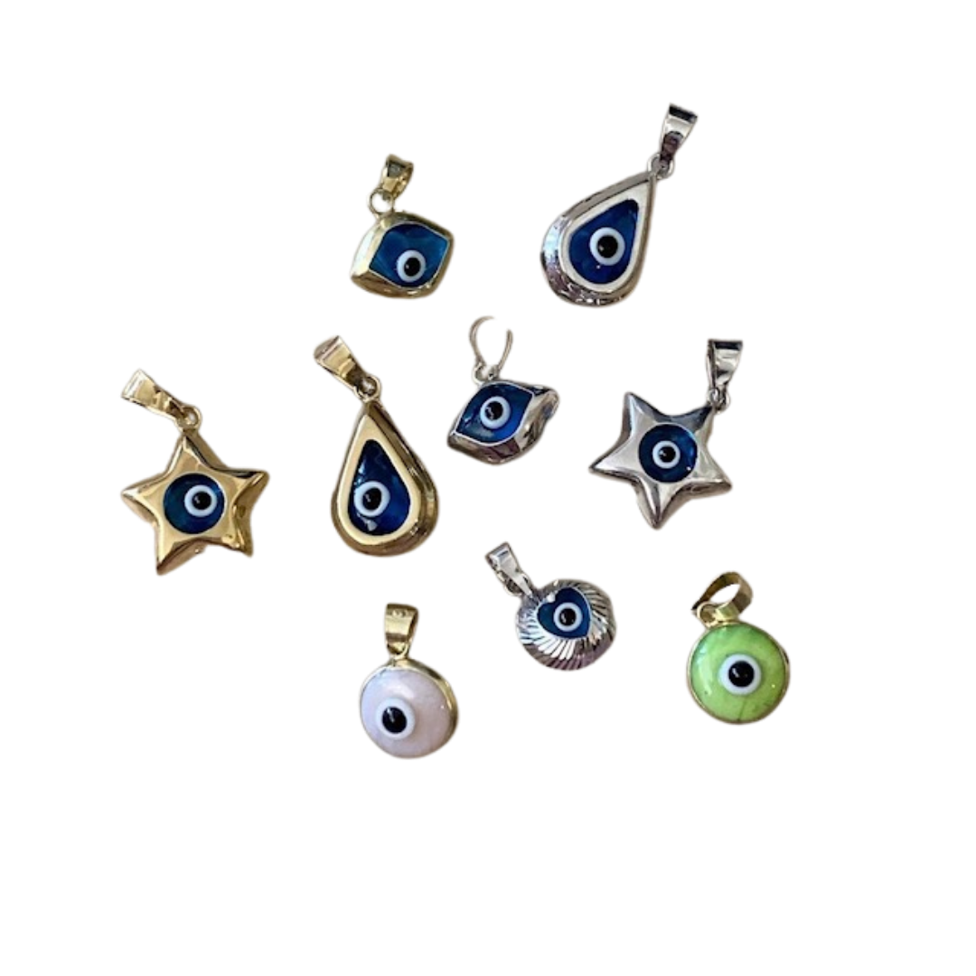 14K Yellow & White Gold Evil eye Pendants