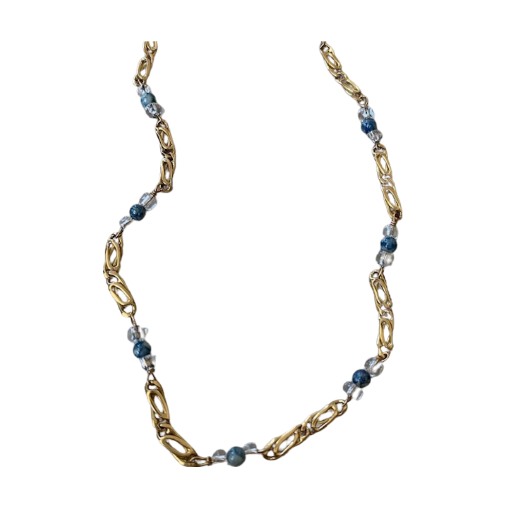 14K Yellow Gold Link Necklace with Beads