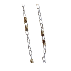 14K White Gold Link Chain with Gold Beads