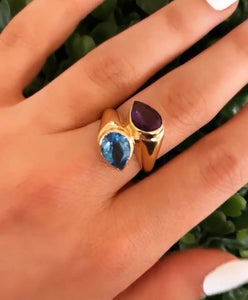 14K Yellow Gold Blue/Purple Topaz Ring