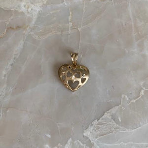 14K Pretty Yellow Gold Diamond Cut Heart Within Hearts Pendant 2 Grams
