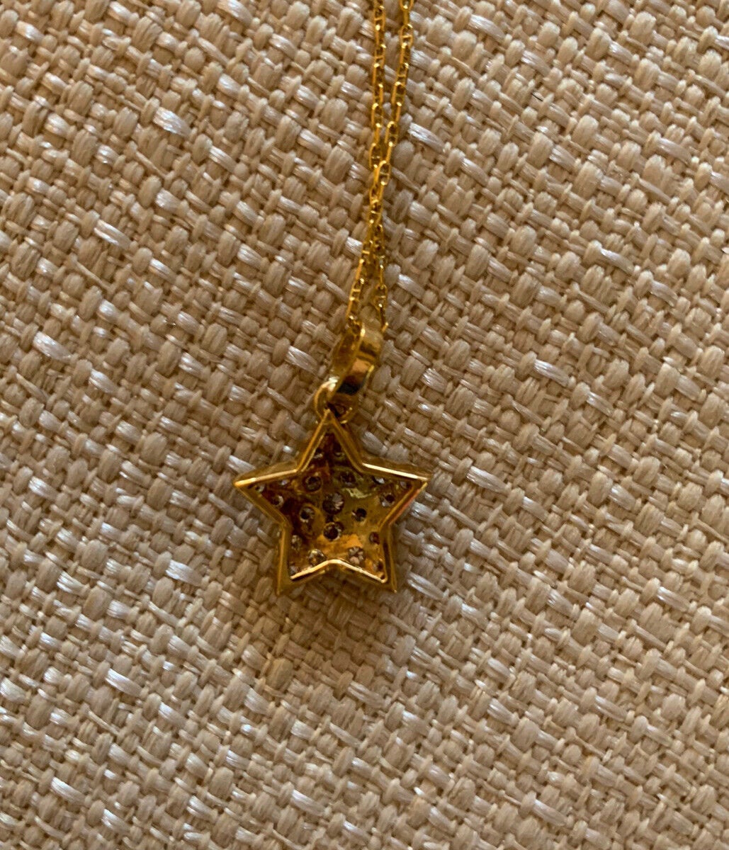 14K Pretty Yellow Gold Link Chain With Diamond Star Pendant 0.58 Cts