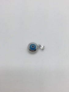 14K Pretty White Gold Circle Evil Eye Pendant 0.90 Grams