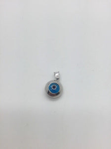 14K Pretty White Gold Circle Evil Eye Pendant 0.90 Grams