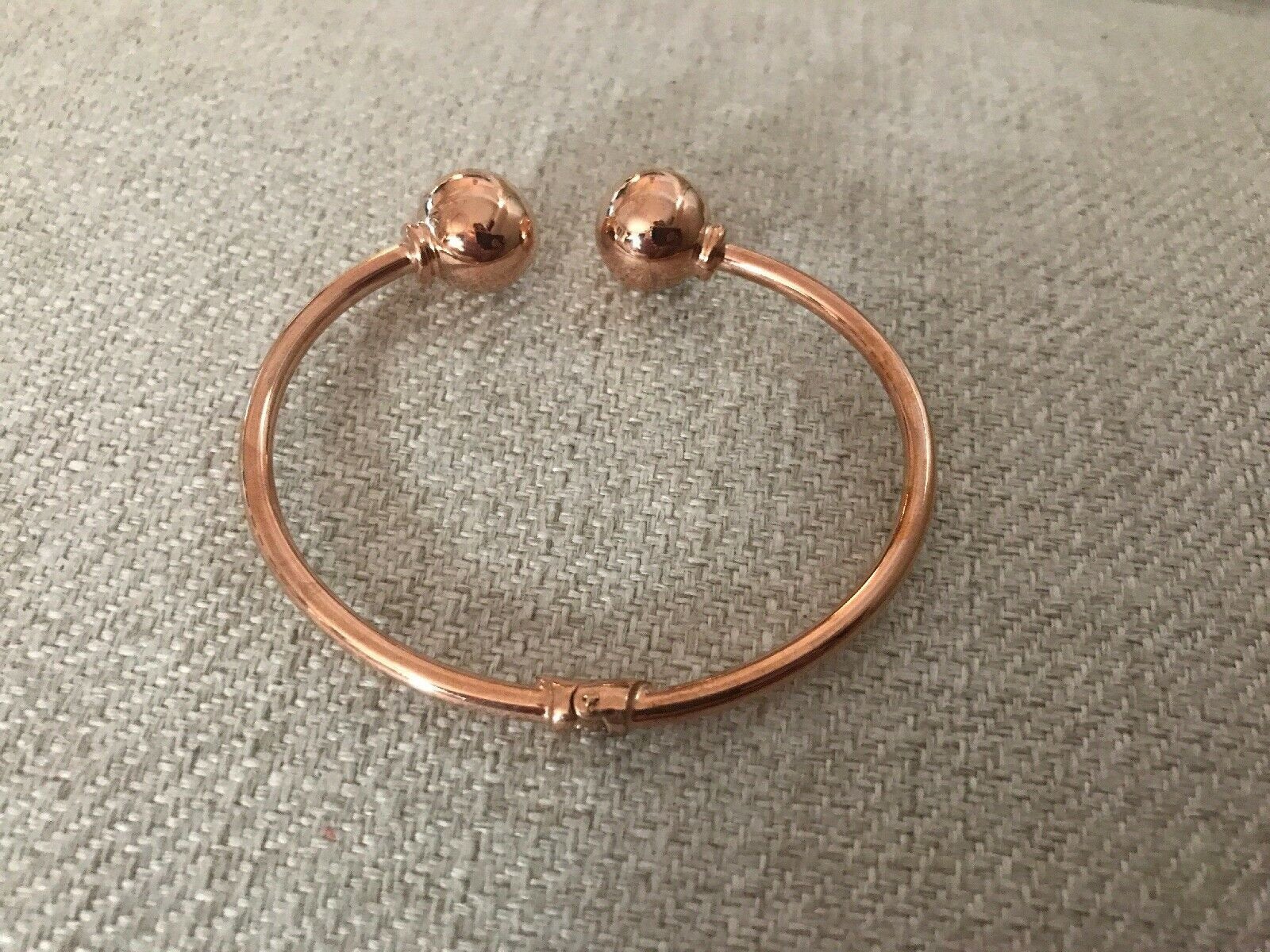 14K Pretty Rose Gold Polished Open Cuff Bracelet with 2 balls 7.7 Grams