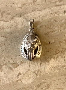 14K White Gold Pretty Tiger Face Pendant With Baguette and Round Diamonds 0.68 cts