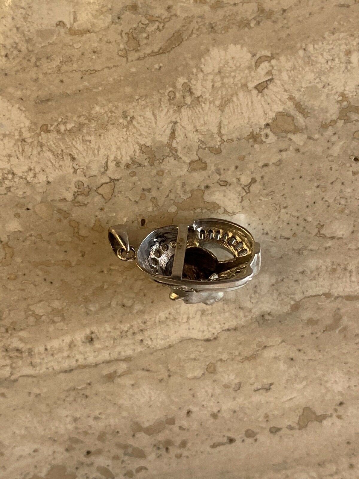 14K White Gold Pretty Tiger Face Pendant With Baguette and Round Diamonds 0.68 cts