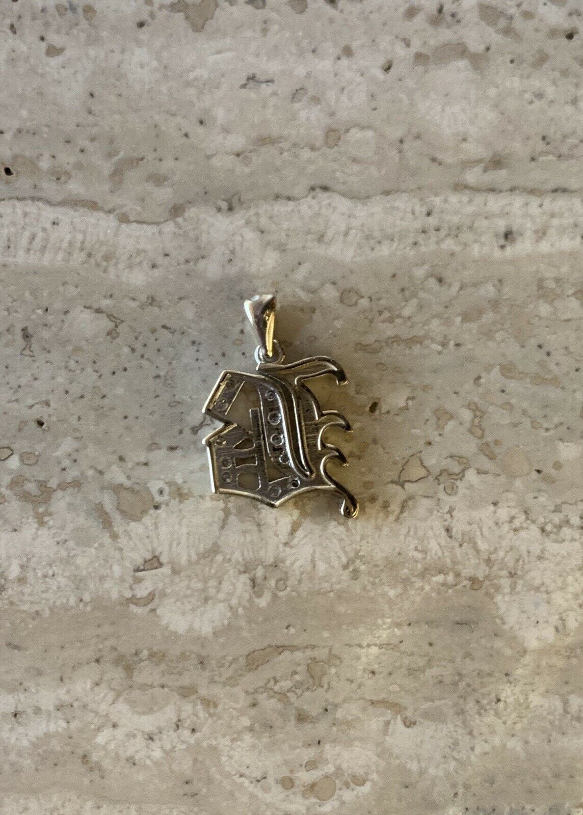 14K Yellow Gold Old English Large Initial B Pendant Gothic Style With 0.14 Cts Diamonds On Sale!