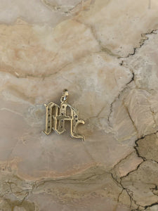 14K Yellow Gold Old English Gothic Large Initial M Pendant With 0.12 Cts Diamonds On Sale!