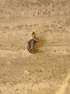 14K Yellow Gold Old English Gothic Style Small  Initial Pendant With 0.15 Cts Diamonds On Sale!