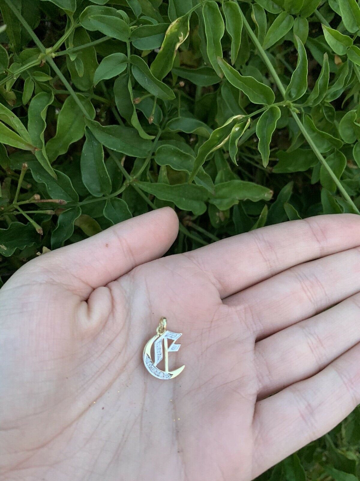 14K Yellow Gold Old English Gothic Style Small  Initial Pendant With 0.15 Cts Diamonds On Sale!