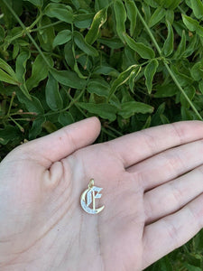 14K Yellow Gold Old English Gothic Style Small  Initial Pendant With 0.15 Cts Diamonds On Sale!