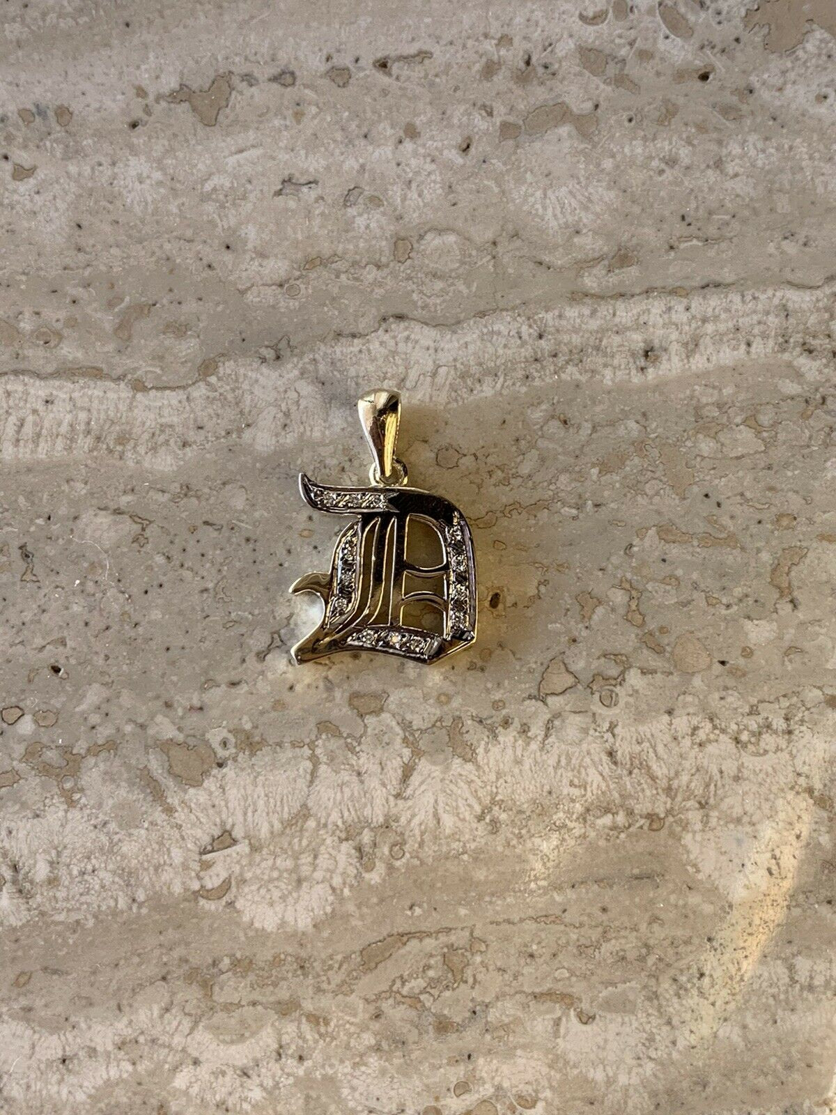 14K Yellow Gold Old English Large Initial D Pendant Gothic Style With 0.20 Cts Diamonds On Sale!