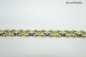 14K Multi Tone Gold Pretty Link Bracelet With Circular Bar Clasp 18.2 Grams