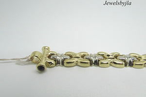 14K Multi Tone Gold Pretty Link Bracelet With Circular Bar Clasp 18.2 Grams