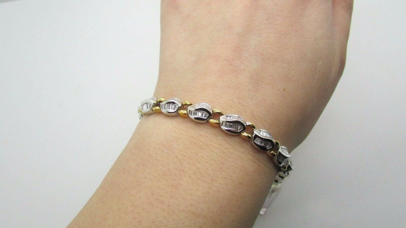 18K Two Tone Pretty Fancy Tennis Bracelet With Baguette Diamonds 4.92 Cts