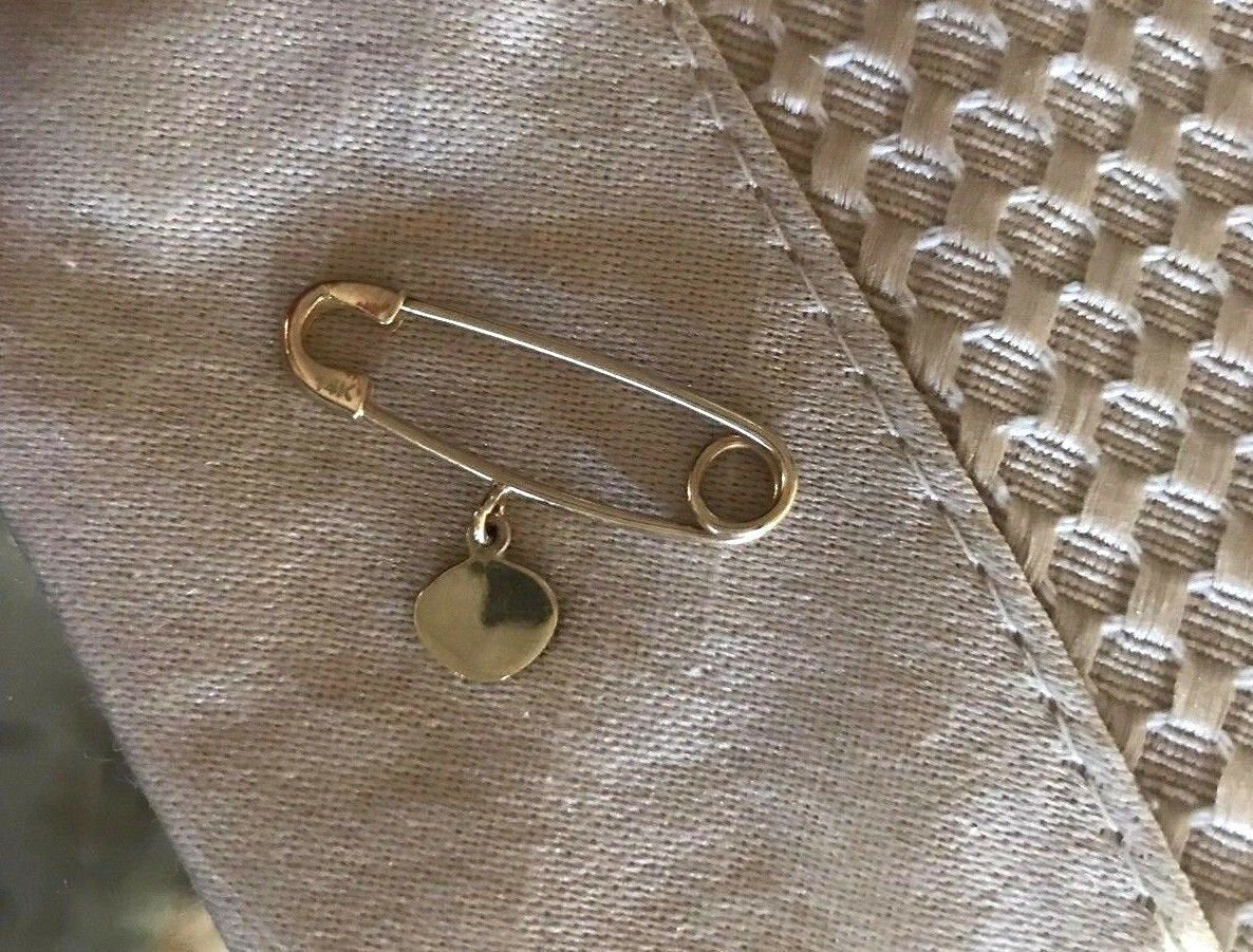 14K Pretty Yellow Gold Circular Blue and White Evil Eye Safety Pin