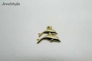 14K Pretty Yellow Gold Two Dolphins Attached Pendant 1.4 Grams