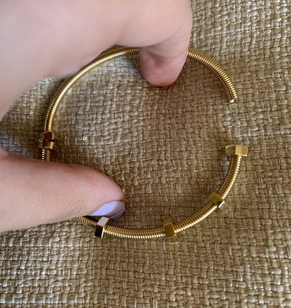 14K Pretty Yellow Gold Hammered Cuff Bracelet W/ White Gold Bolts 16.2 Grams