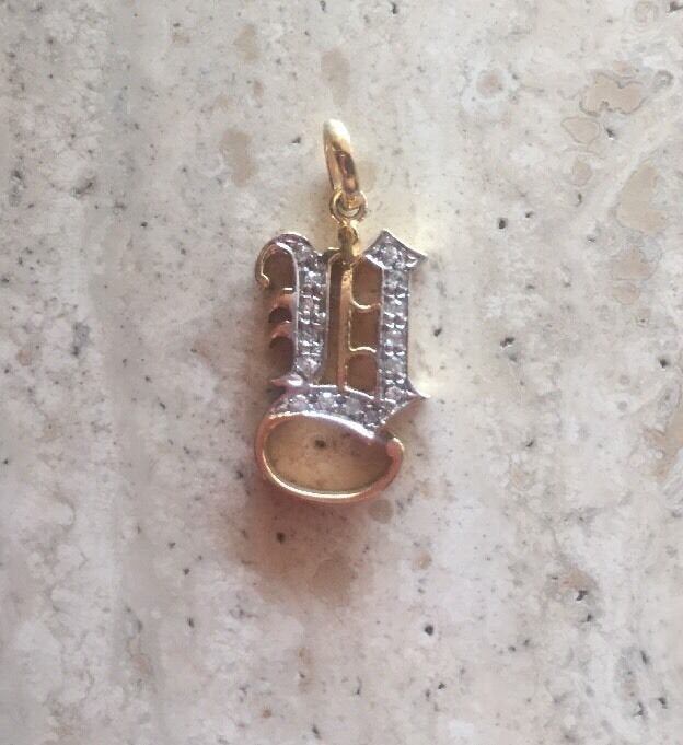 14K Yellow Gold Old English Large Initial Y Pendant Gothic Style With 0.20 Cts Diamonds On Sale!