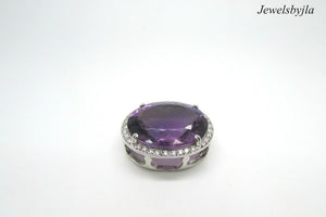 14K Pretty White Gold Oval Shape Amethyst Pendant With Round Diamonds 1.47 Cts