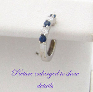 14K White Gold Pretty Huggies Set With Diamonds And Blue Sapphires 0.52 Cts