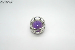 14K Pretty White Gold Oval Shape Amethyst Pendant With Round Diamonds 1.47 Cts