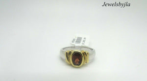 14K Multi Tone Gold Pretty Oval Shape Garnet Ladies Ring 4.7 Grams