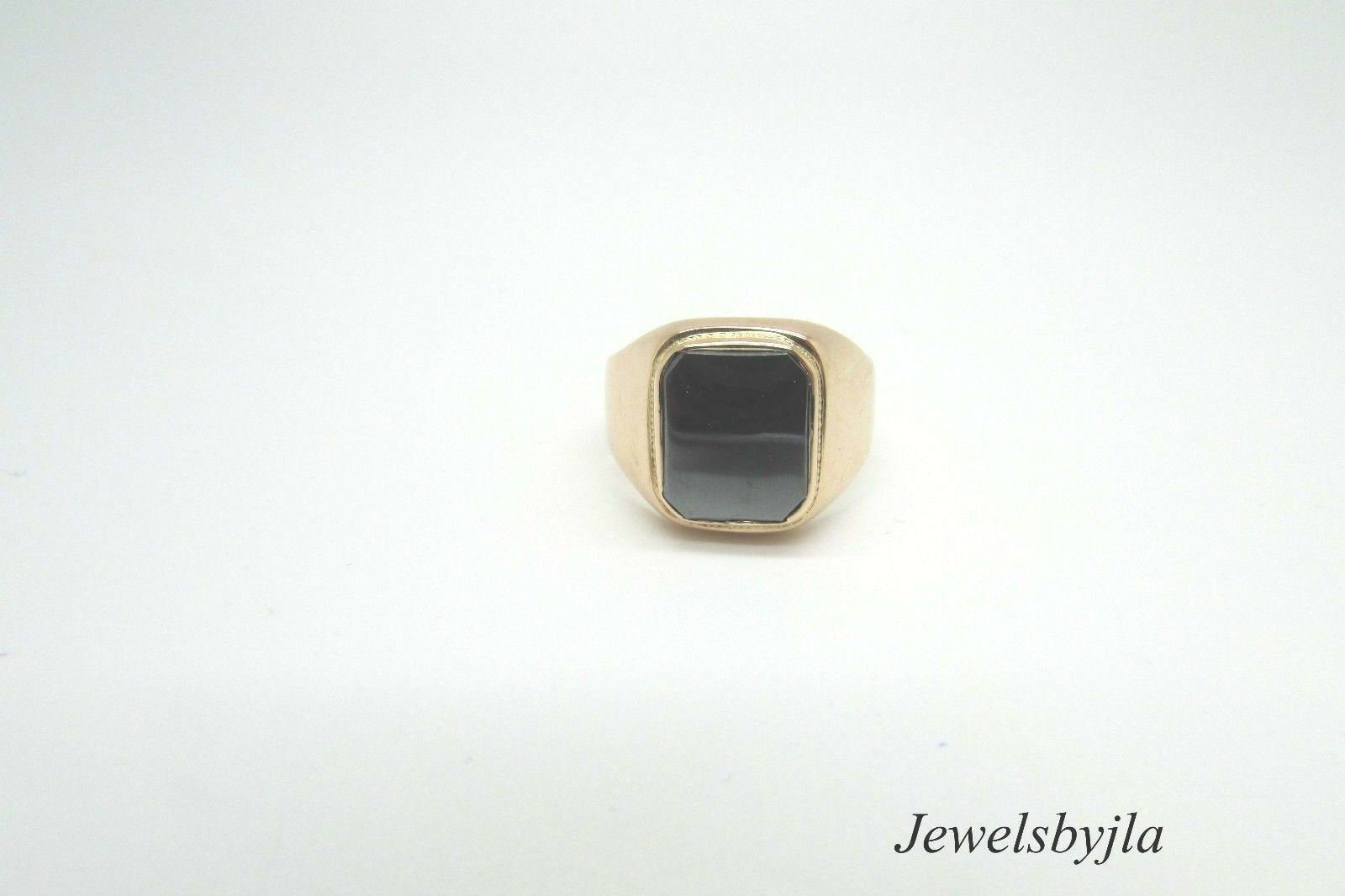 14K Rose Gold Men&#39;s Thick Square Marcasite Ring Size 9.75 Sizable 8 Grams