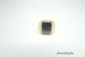 14K Rose Gold Men&#39;s Thick Square Marcasite Ring Size 9.75 Sizable 8 Grams