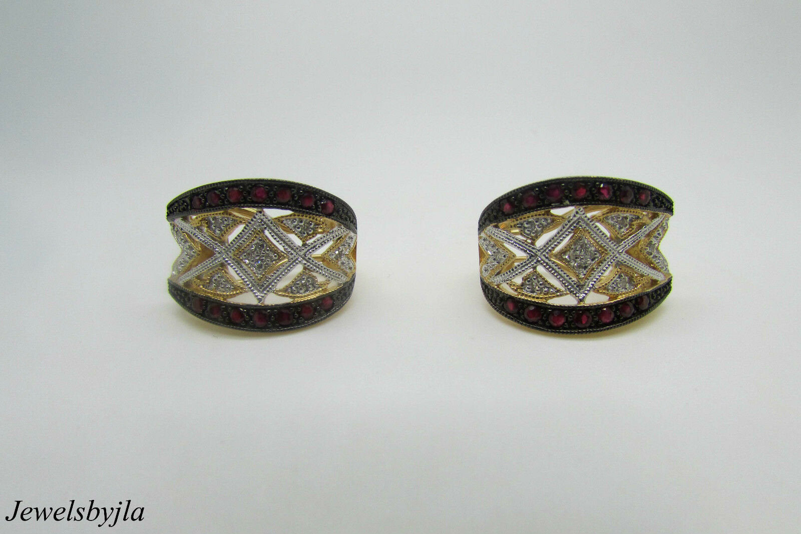 14K Yellow Gold Pretty Ruby And Diamond Huggie Earrings With Design 1.2 Cts