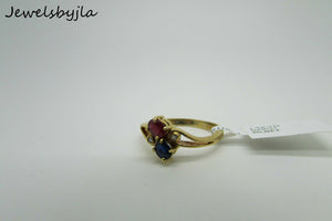 14K Yellow Gold Ladies Pretty Ring With Sapphire Diamond Ruby Stones 2.5 Grams