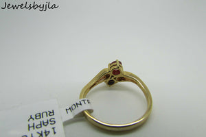 14K Yellow Gold Ladies Pretty Ring With Sapphire Diamond Ruby Stones 2.5 Grams