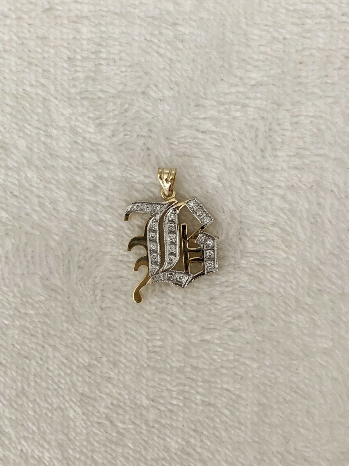 14K Yellow Gold Old English Large Initial B Pendant Gothic Style With 0.33 Cts Diamonds On Sale!