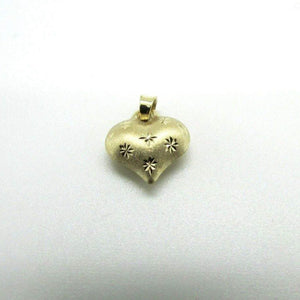 14K Pretty Yellow Gold Puffed Heart Pendant/Charm With Stars 0.50 Grams