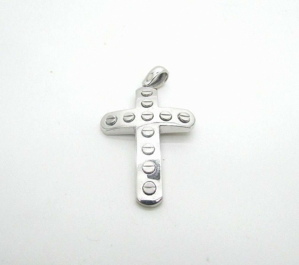 14K Pretty White Gold Cross With White Gold Screw Circles 8.5 Grams