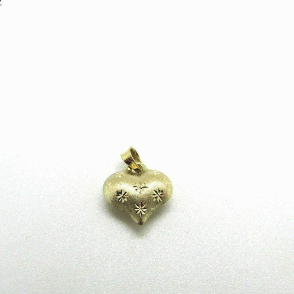 14K Pretty Yellow Gold Puffed Heart Pendant/Charm With Stars 0.50 Grams