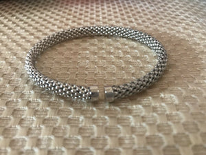 14K Pretty White Gold Braided Cable Cuff Bracelet With Oval Ends 11.8 Grams