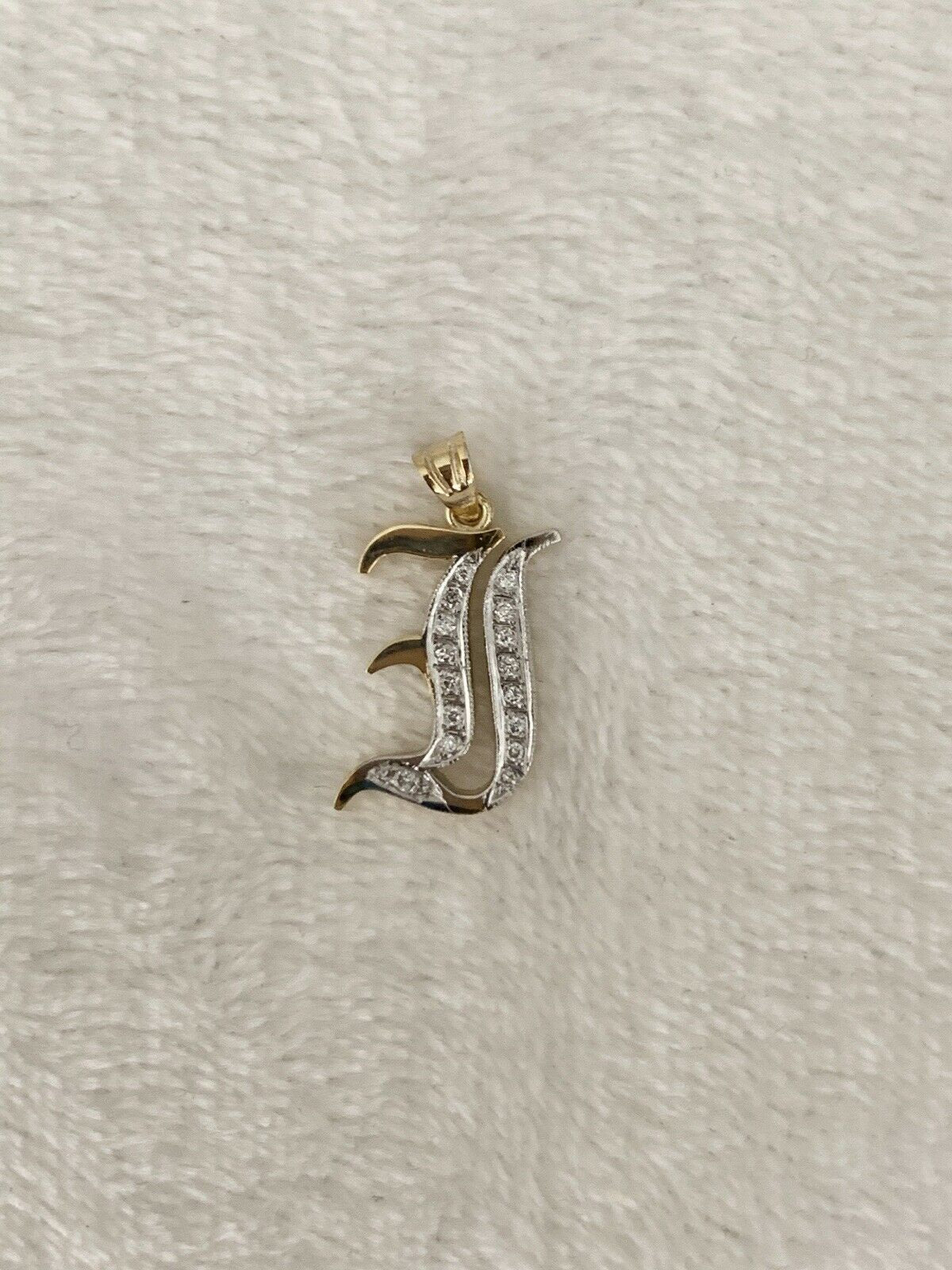 14K Yellow Gold Old English Gothic Style Medium Size Initial I Pendant With 0.20 Cts Diamonds On Sale!