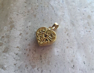 14K Pretty Yellow Gold Heart Pendant With Ruby Stones And Diamonds 0.95 Cts
