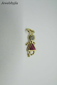 14K Yellow Gold Little Girl Charm Pendant With Synthetic Ruby And Zirconium