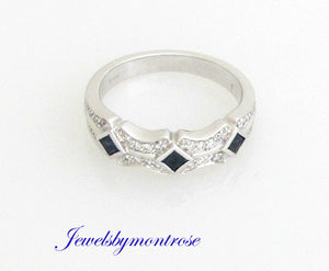 14K White Gold Ring/Band With 3 Princess Cut Sapphires And Diamonds 0.35 Cts
