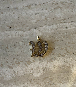 14K Yellow Gold Old English Gothic Style Large Initial W Pendant With 0.21 Cts Sale