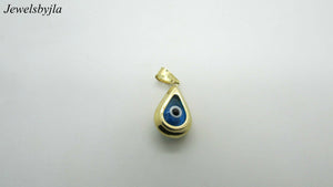 14K Pretty Yellow Gold Tear Drop Shaped Evil Eye Pendant 1.1 Grams