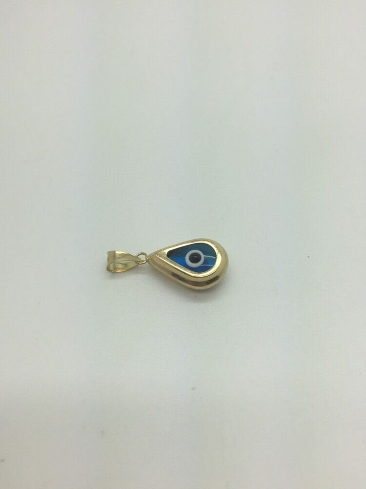 14K Pretty Yellow Gold Tear Drop Shaped Evil Eye Pendant 1.1 Grams