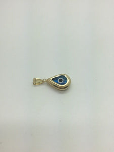 14K Pretty Yellow Gold Tear Drop Shaped Evil Eye Pendant 1.1 Grams