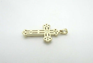 14K Pretty Yellow Gold Cross With White Gold Screw Circles On The Corners