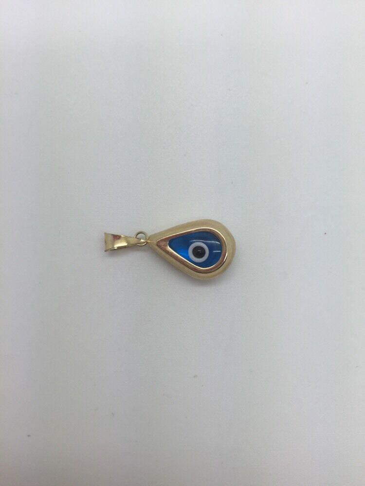 14K Pretty Yellow Gold Tear Drop Shaped Evil Eye Pendant 1.1 Grams