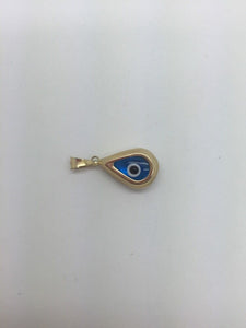 14K Pretty Yellow Gold Tear Drop Shaped Evil Eye Pendant 1.1 Grams